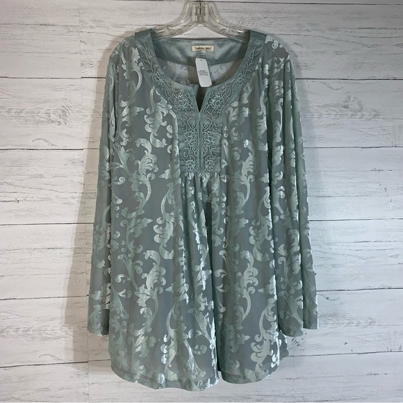indigo soul Tops - Women’s 2X  Burned out Velvet sage green sheer Top by Indigo Soul fairy